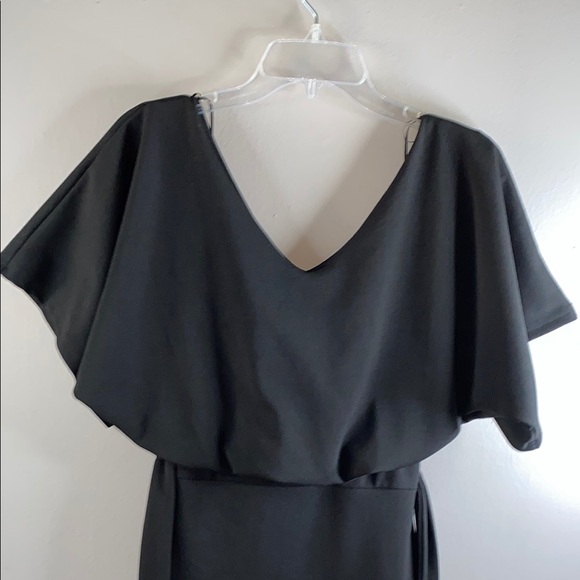 Boohoo Black Asymmetrical Sheath Dress V-Neck Dolman Sleeve - Picture 5 of 13
